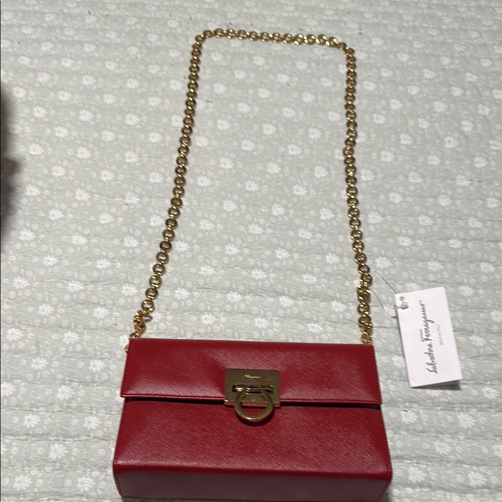 Salvatore Ferragamo Red Gold Flap Crossbody